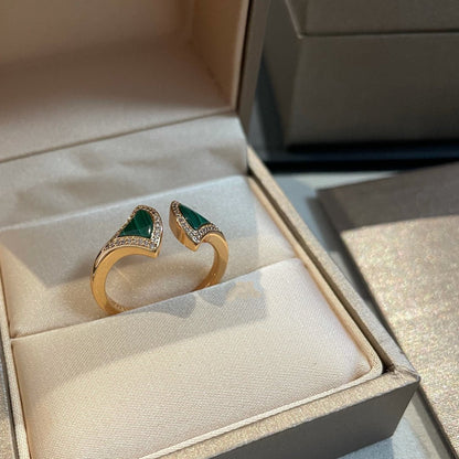 [LumiVibe]DREAM MALACHITE DIAMOND OPEN RING