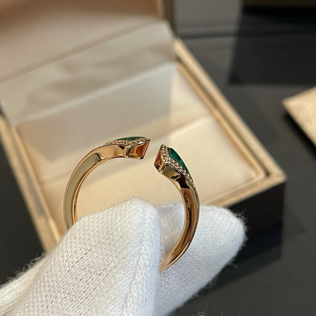 [LumiVibe]DREAM MALACHITE DIAMOND OPEN RING