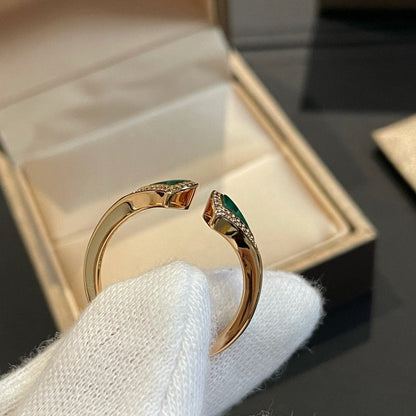 [LumiVibe]DREAM MALACHITE DIAMOND OPEN RING