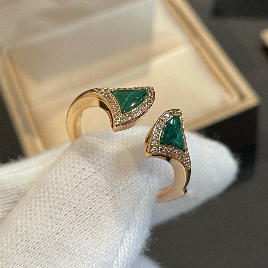 [LumiVibe]DREAM MALACHITE DIAMOND OPEN RING