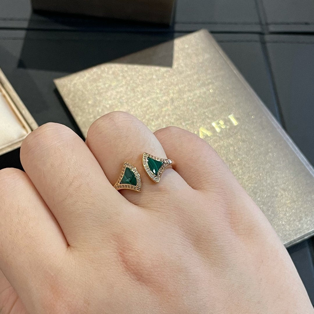 [LumiVibe]DREAM MALACHITE DIAMOND OPEN RING