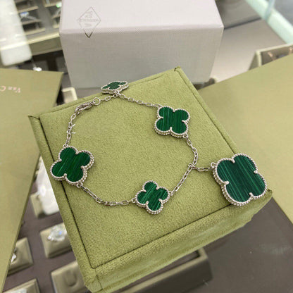 [LumiVibe]CLOVER 5 MOTIFS SIVLER MALACHITE BRACELET