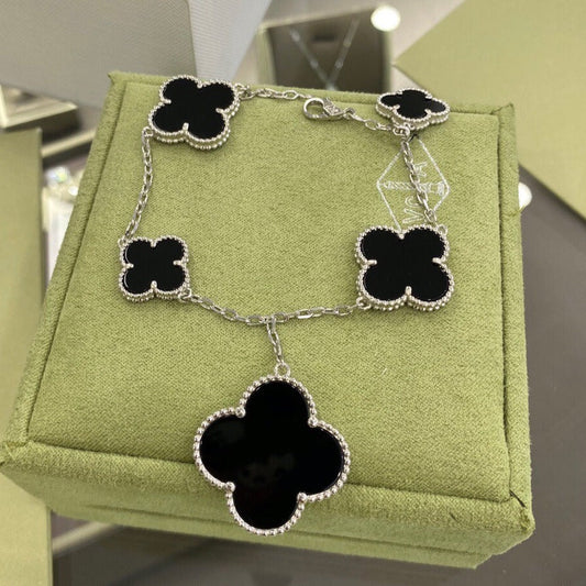 [LumiVibe]CLOVER 5 MOTIFS SIVLER ONYX BRACELET