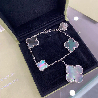 [LumiVibe]CLOVER 5 MOTIFS SIVLER DARK MOP BRACELET