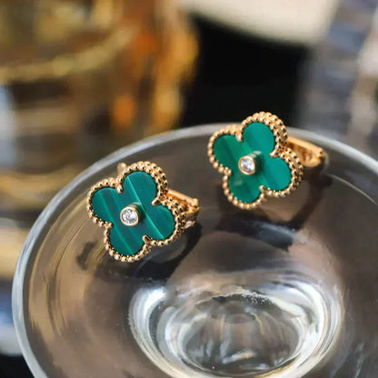 [LumiVibe]CLOVER MEDIUM 1 MOTIFS MALACHITE DIAMOND EARRINGS