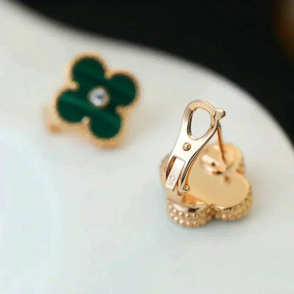 [LumiVibe]CLOVER MEDIUM 1 MOTIFS MALACHITE DIAMOND EARRINGS