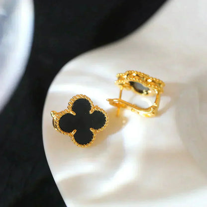 [LumiVibe]CLOVER MEDIUM 1 MOTIFS  ONYX STUD EARRINGS