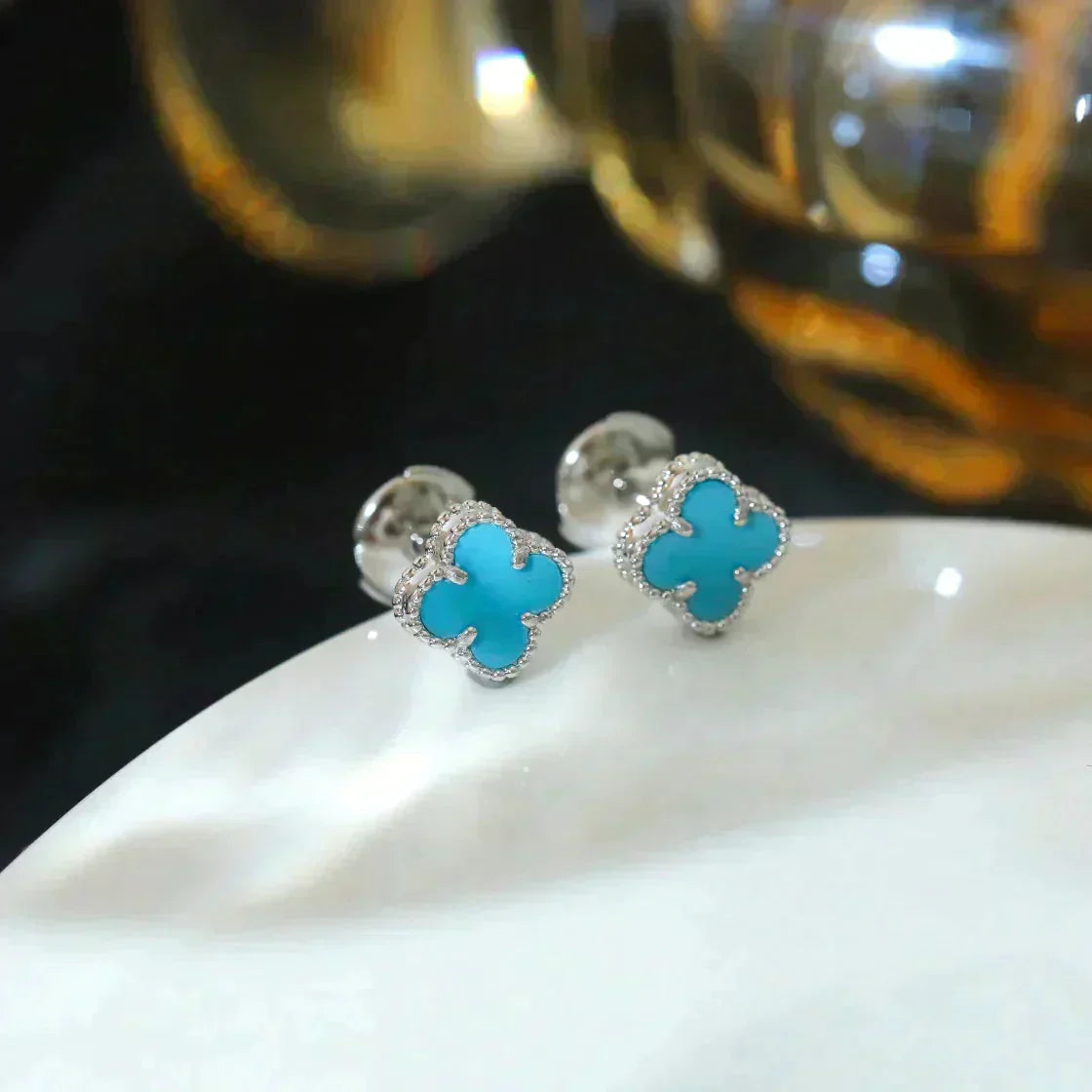 [LumiVibe]CLOVER MINI 9.5MM ONYX STUD EARRINGS SILVER