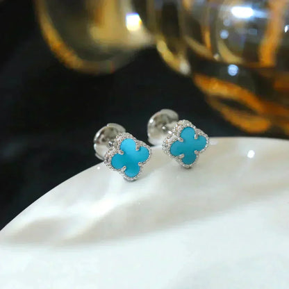 [LumiVibe]CLOVER MINI 9.5MM ONYX STUD EARRINGS SILVER