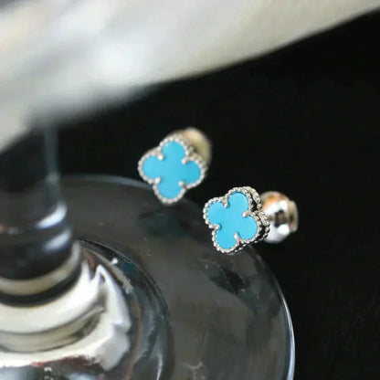 [LumiVibe]CLOVER MINI 9.5MM ONYX STUD EARRINGS SILVER