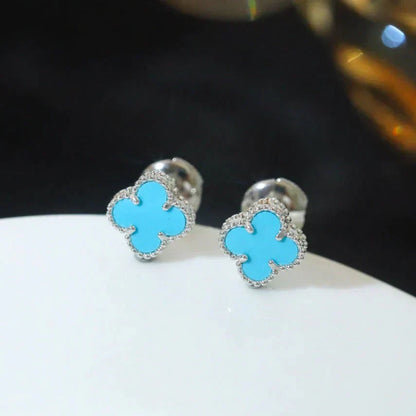 [LumiVibe]CLOVER MINI 9.5MM ONYX STUD EARRINGS SILVER