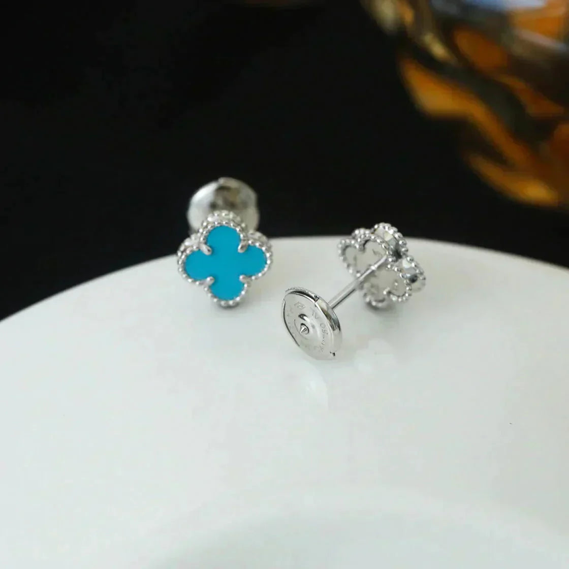 [LumiVibe]CLOVER MINI 9.5MM ONYX STUD EARRINGS SILVER