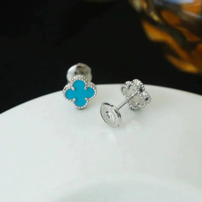 [LumiVibe]CLOVER MINI 9.5MM ONYX STUD EARRINGS SILVER