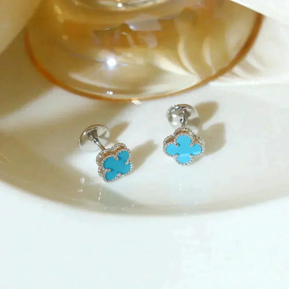 [LumiVibe]CLOVER MINI 9.5MM ONYX STUD EARRINGS SILVER