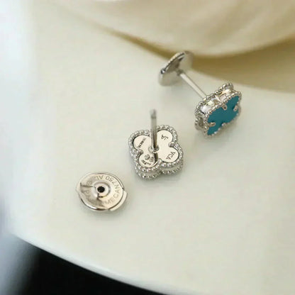 [LumiVibe]CLOVER MINI 9.5MM ONYX STUD EARRINGS SILVER