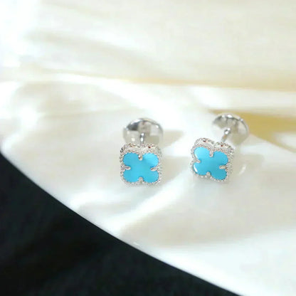[LumiVibe]CLOVER MINI 9.5MM ONYX STUD EARRINGS SILVER