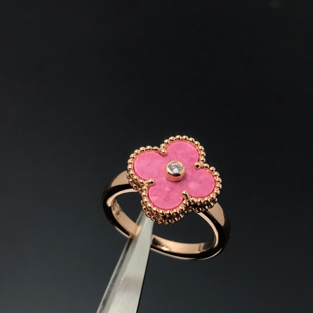 [LumiVibe]CLOVER RHODONITE ROSE GOLD RING