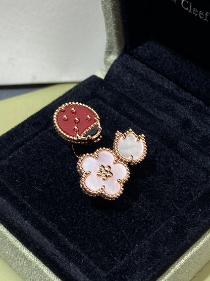 [LumiVibe]LUCKY 3 MOTIF ROSE GOLD RING