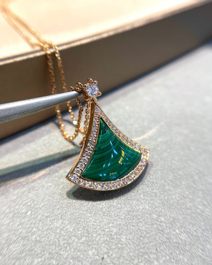 [LumiVibe]DREAM MALACHITE DIAMOND PAVED PINK GOLD NECKLACE