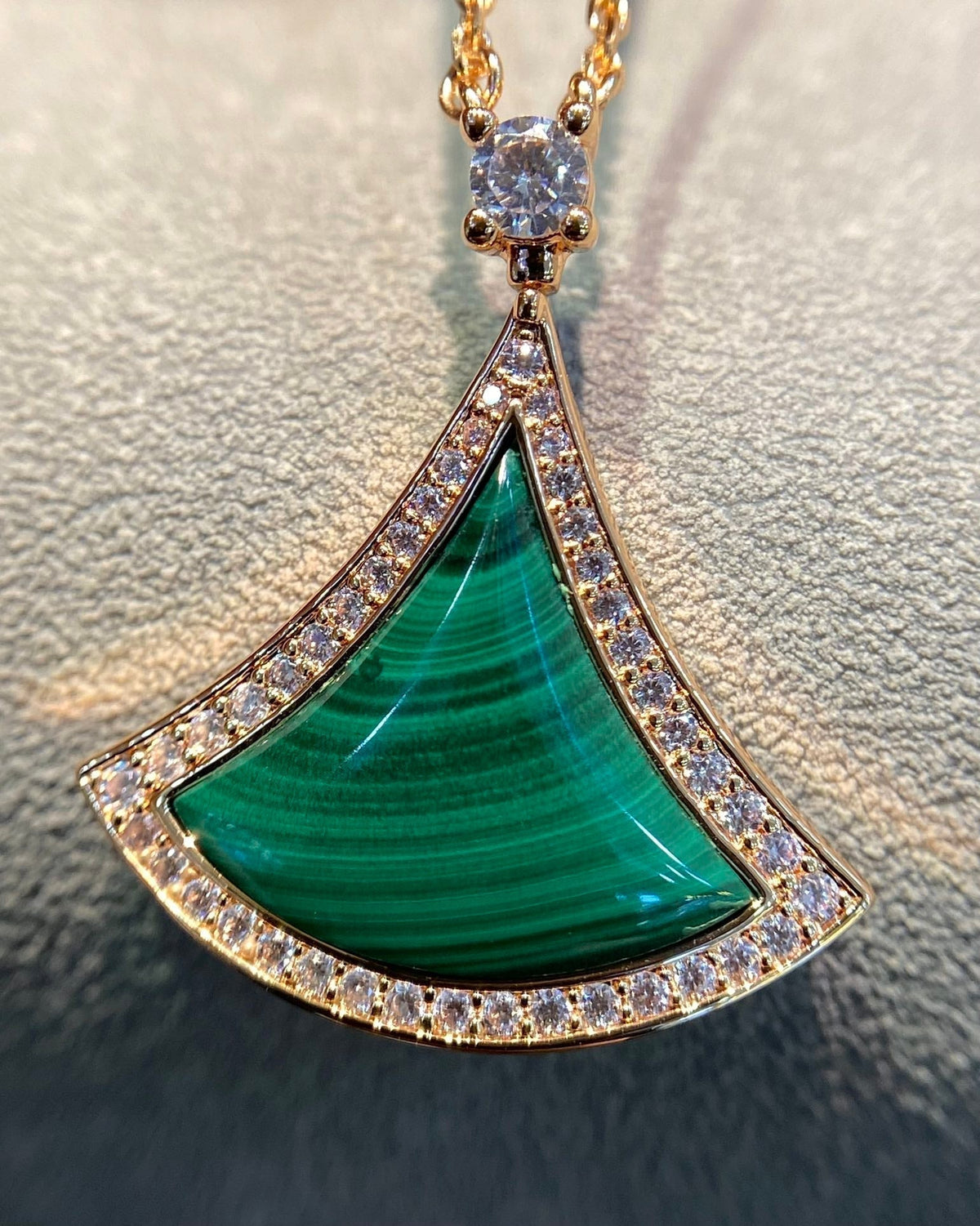 [LumiVibe]DREAM MALACHITE DIAMOND PAVED PINK GOLD NECKLACE