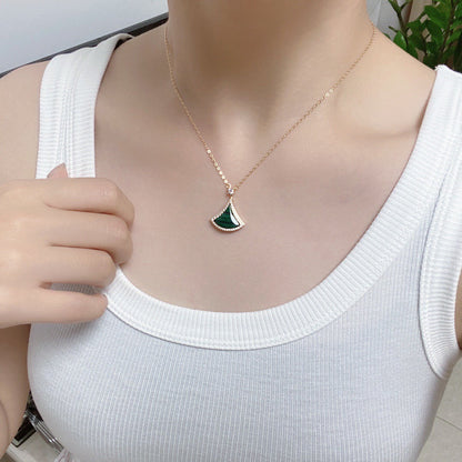 [LumiVibe]DREAM MALACHITE DIAMOND PAVED PINK GOLD NECKLACE