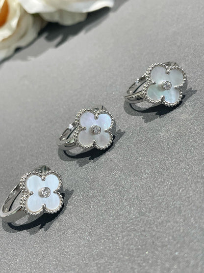 [LumiVibe]CLOVER SILVER MOP DIAMOND RING