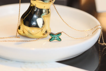 [LumiVibe]JEUX MALACHITE 1 DIAMOND PINK GOLD NECKLACE