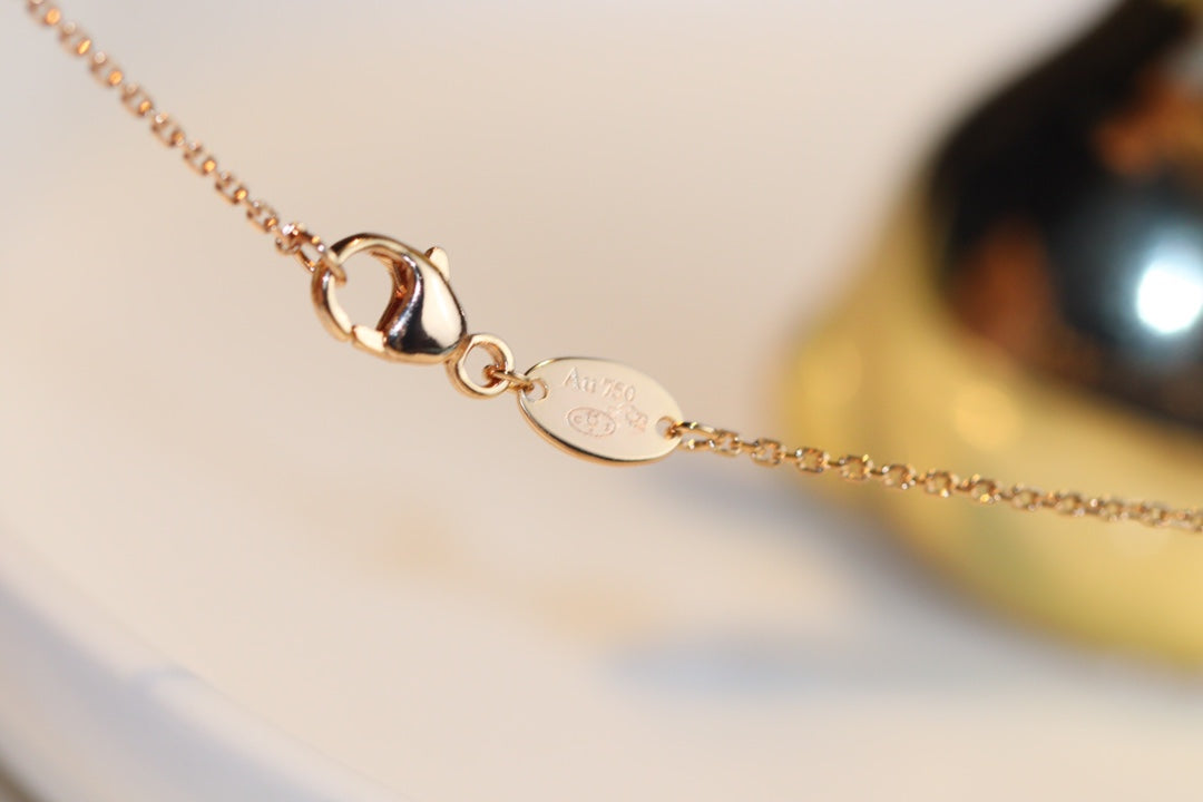 [LumiVibe]JEUX MALACHITE 1 DIAMOND PINK GOLD NECKLACE