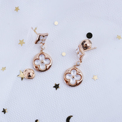[LumiVibe]STAR AND SUN PINK GOLD MOP DROP EARRINGS