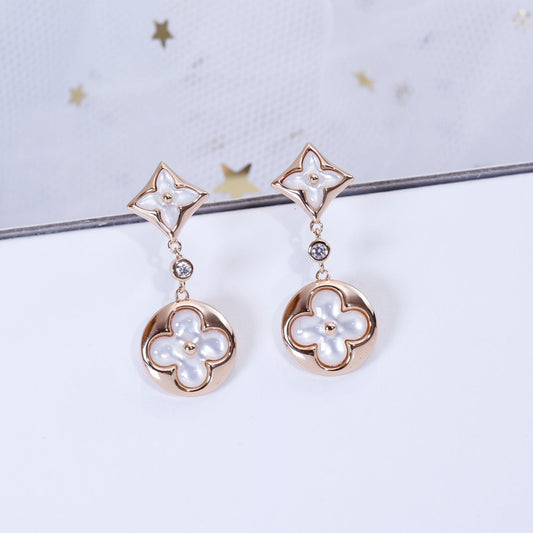[LumiVibe]STAR AND SUN PINK GOLD MOP DROP EARRINGS