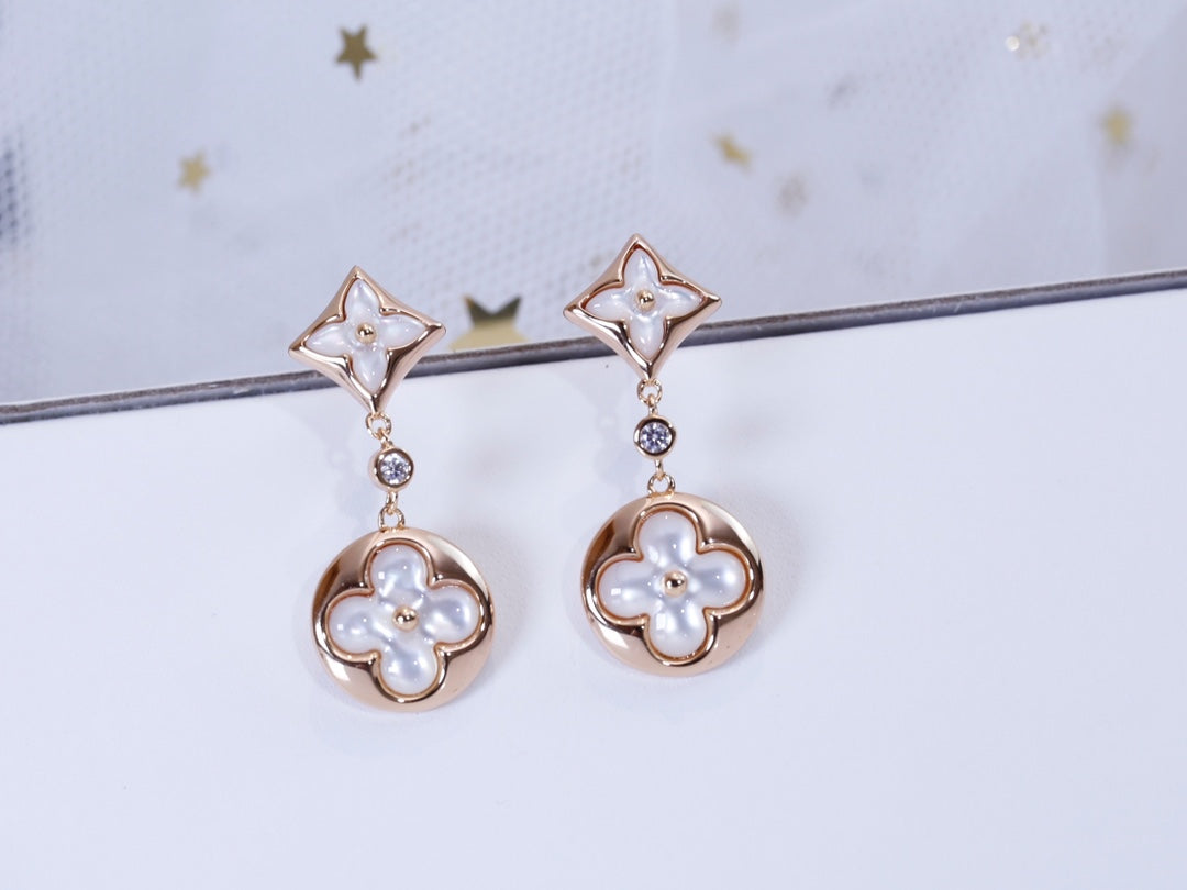 [LumiVibe]STAR AND SUN PINK GOLD MOP DROP EARRINGS