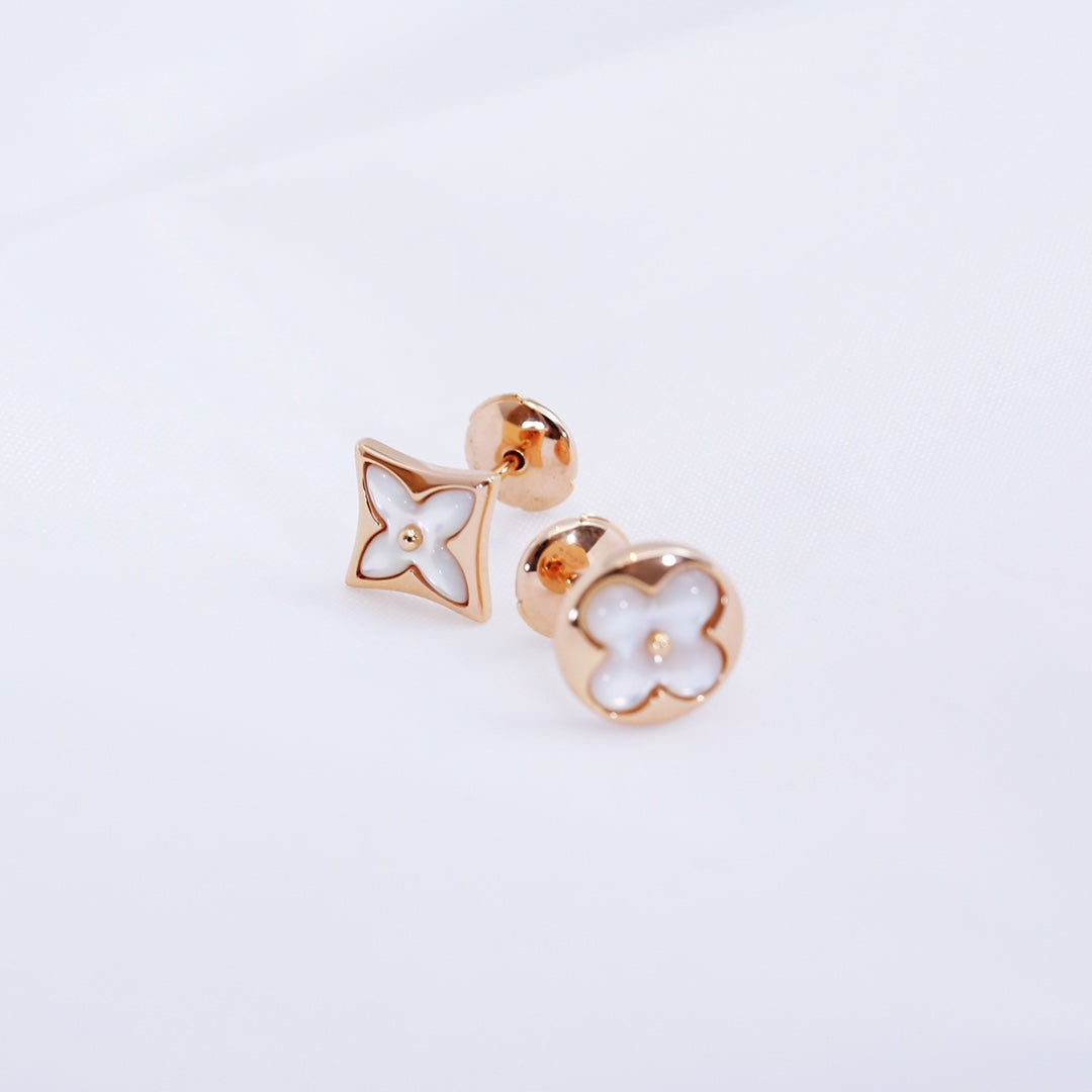 [LumiVibe]STAR AND SUN PINK GOLD MOP STUD EARRINGS