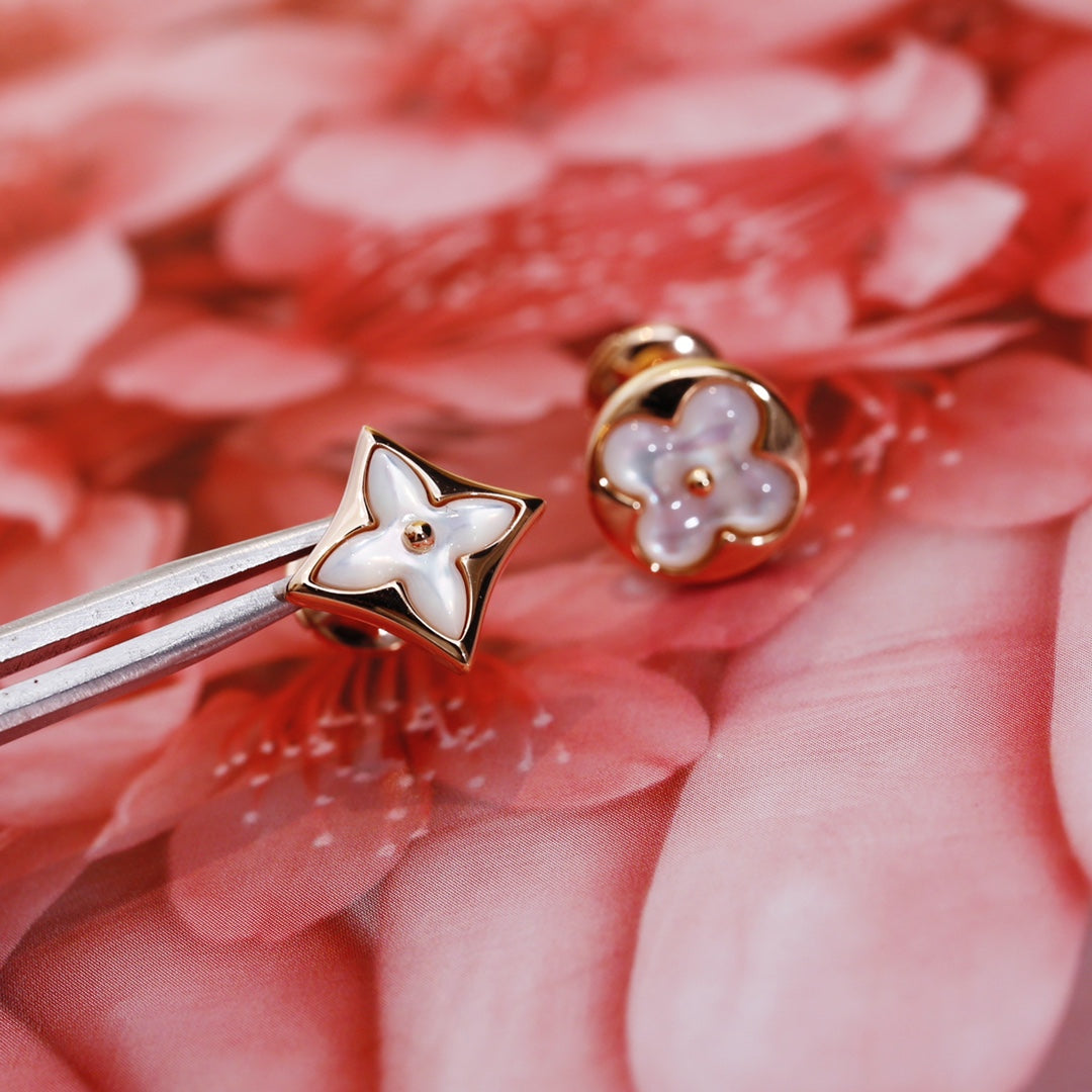 [LumiVibe]STAR AND SUN PINK GOLD MOP STUD EARRINGS