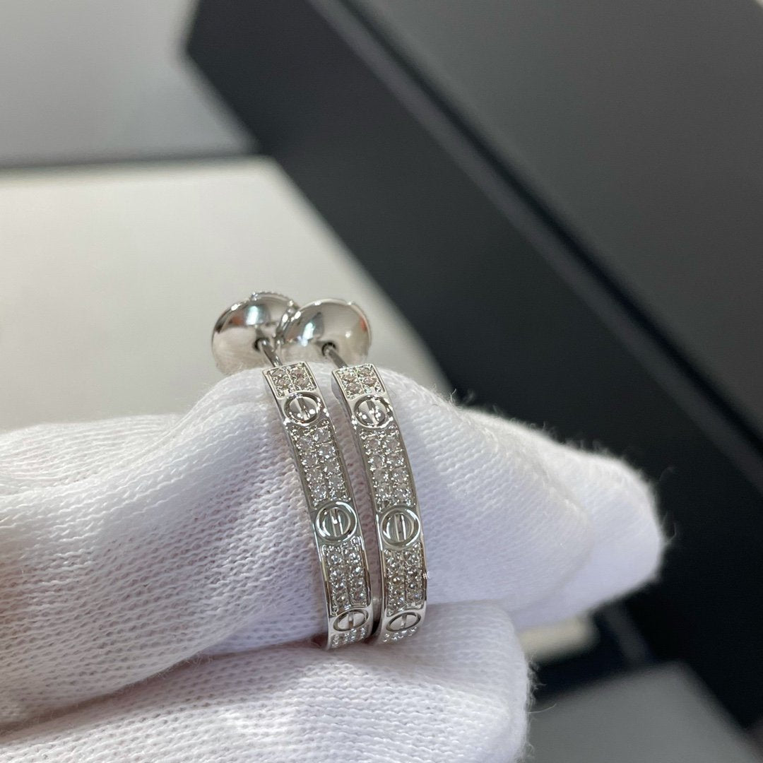 [LumiVibe]LOVE DIAMOND SILVER HOOP EARRINGS