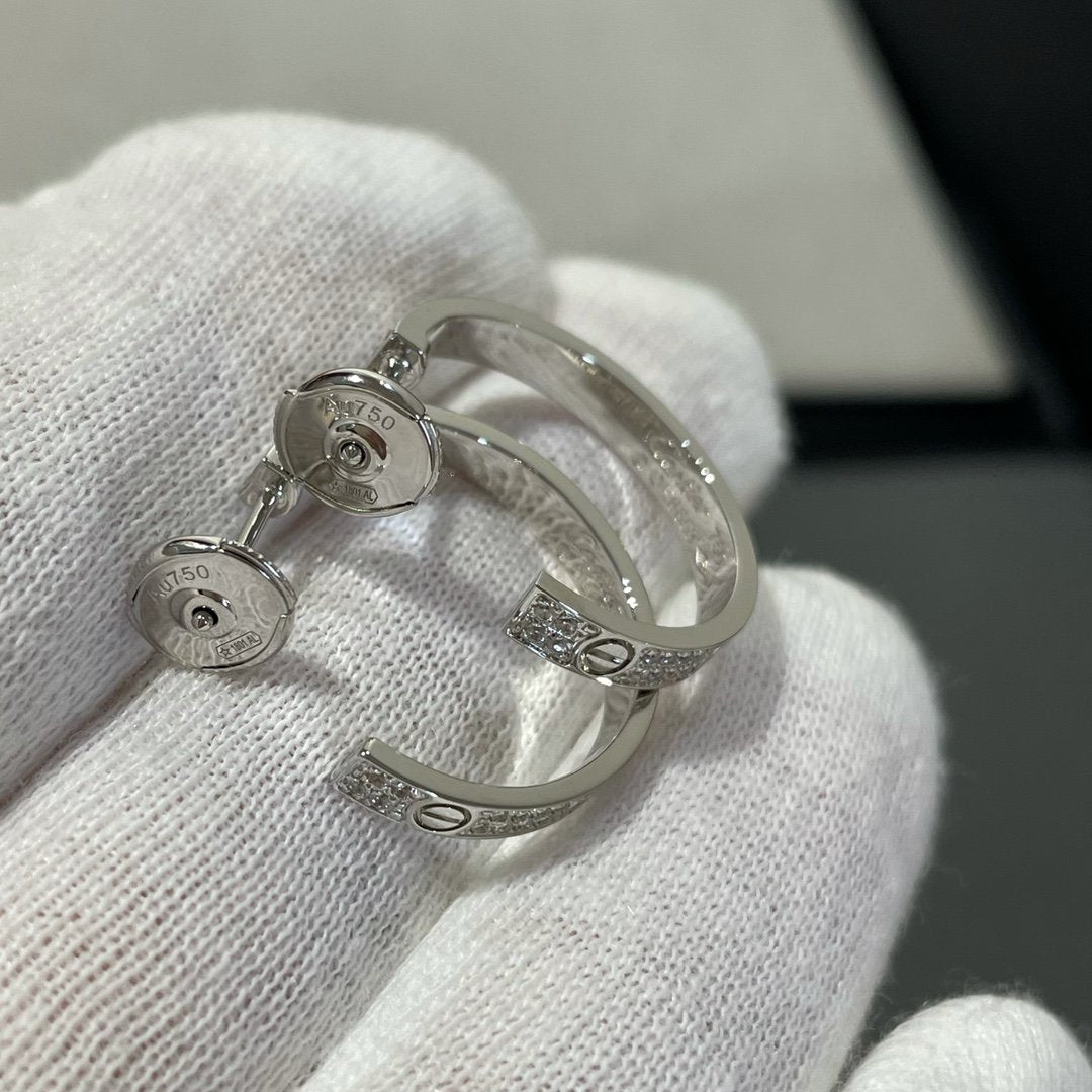 [LumiVibe]LOVE DIAMOND SILVER HOOP EARRINGS