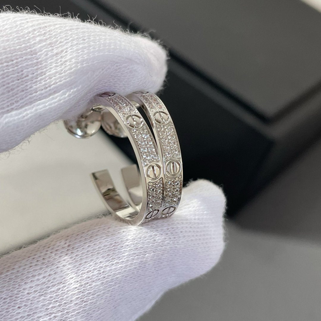 [LumiVibe]LOVE DIAMOND SILVER HOOP EARRINGS