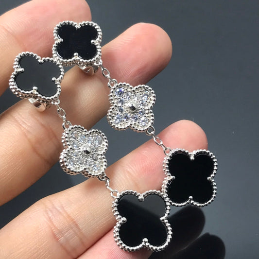[LumiVibe]CLOVER 3 MOTIF DIAMOND ONYX SILVER EARRINGS