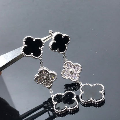 [LumiVibe]CLOVER 3 MOTIF DIAMOND ONYX SILVER EARRINGS