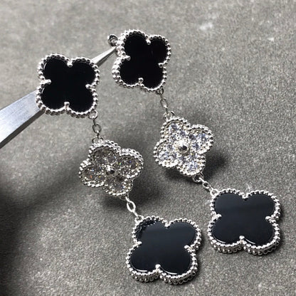 [LumiVibe]CLOVER 3 MOTIF DIAMOND ONYX SILVER EARRINGS