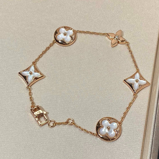 [LumiVibe]STAR AND SUN 5 MOTIF MOP PINK GOLD BRACELET