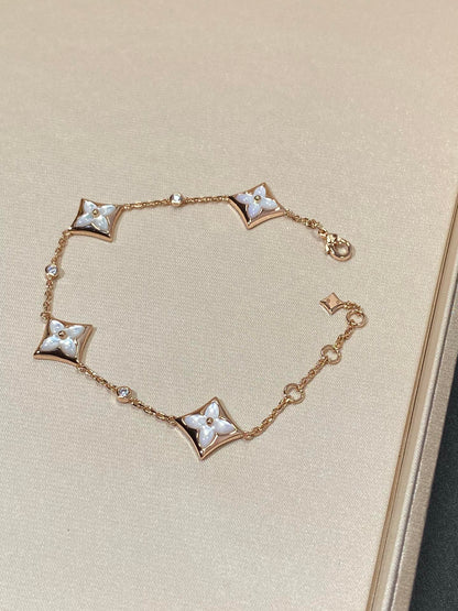 [LumiVibe]STAR 4 MOTIF MOP DIAMOND PINK GOLD BRACELET