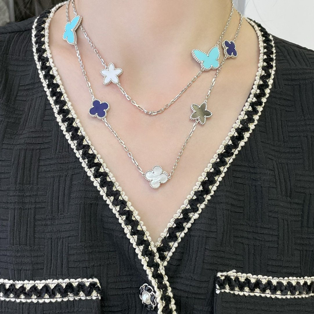 [LumiVibe]LUCKY CLOVER SILVER 11 MOTIF NECKLACE