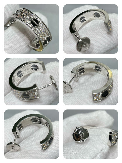 [LumiVibe]LOVE CERAMIC DIAMOND PAVED SILVER EARRINGS