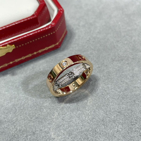 [LumiVibe]LOVE PINK GOLD SILVER DIAMOND DOUBLE RING