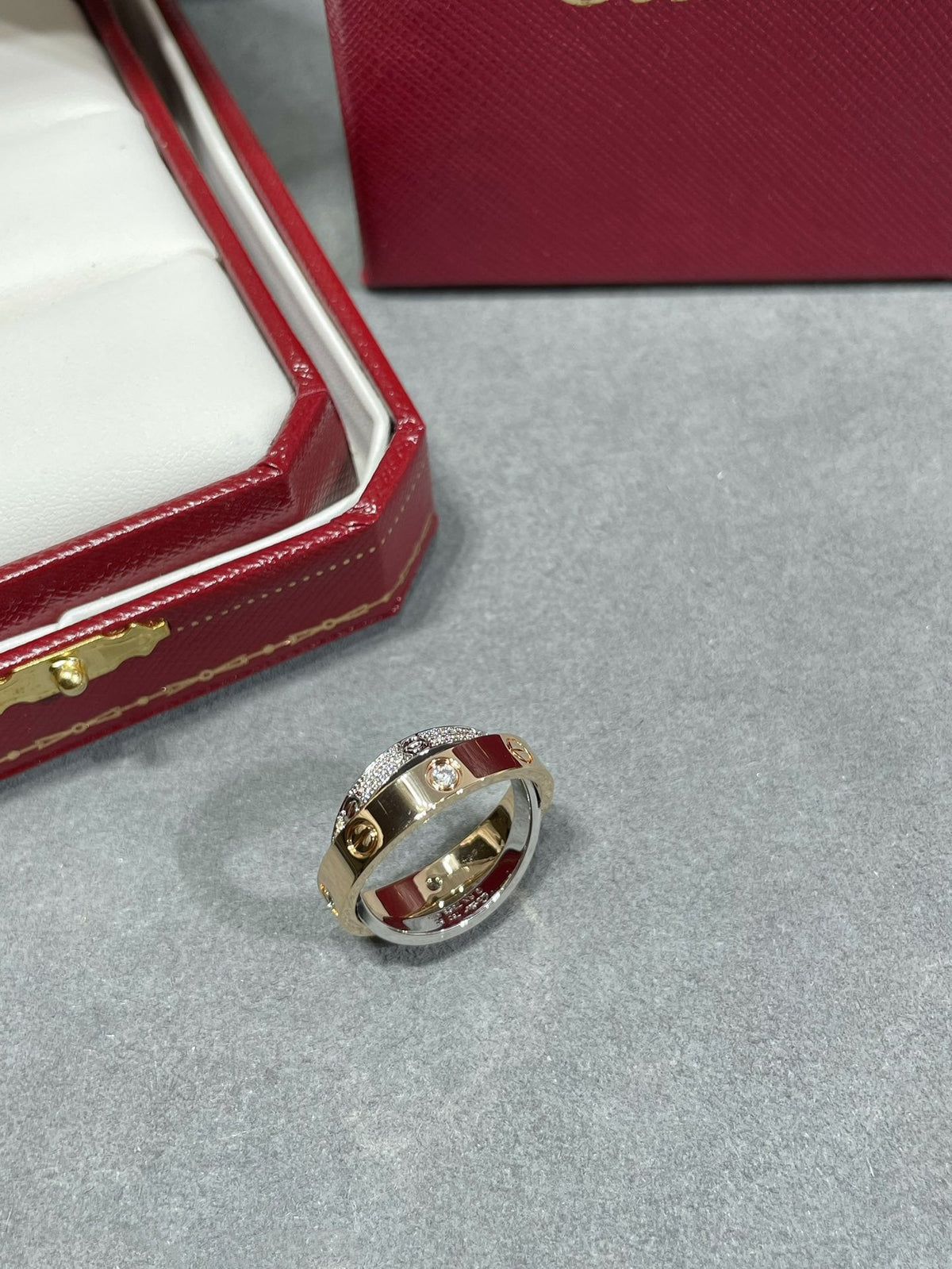 [LumiVibe]LOVE PINK GOLD SILVER DIAMOND DOUBLE RING