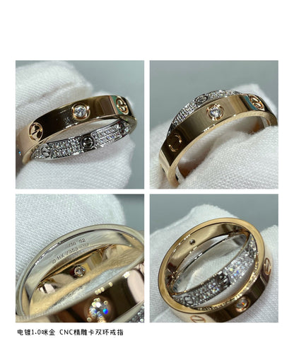 [LumiVibe]LOVE PINK GOLD SILVER DIAMOND DOUBLE RING