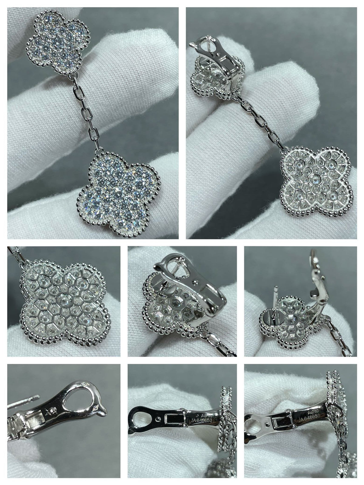 [LumiVibe]CLOVER 2 MOTIFS DIAMOND PAVED SILVER EARRINGS