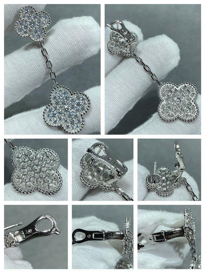 [LumiVibe]CLOVER 2 MOTIFS DIAMOND PAVED SILVER EARRINGS