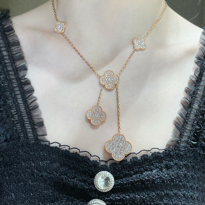 [LumiVibe]CLOVER 6 MOTIF DIAMOND PAVED NECKLACE