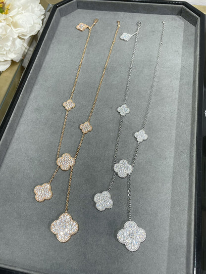 [LumiVibe]CLOVER 6 MOTIF DIAMOND PAVED NECKLACE